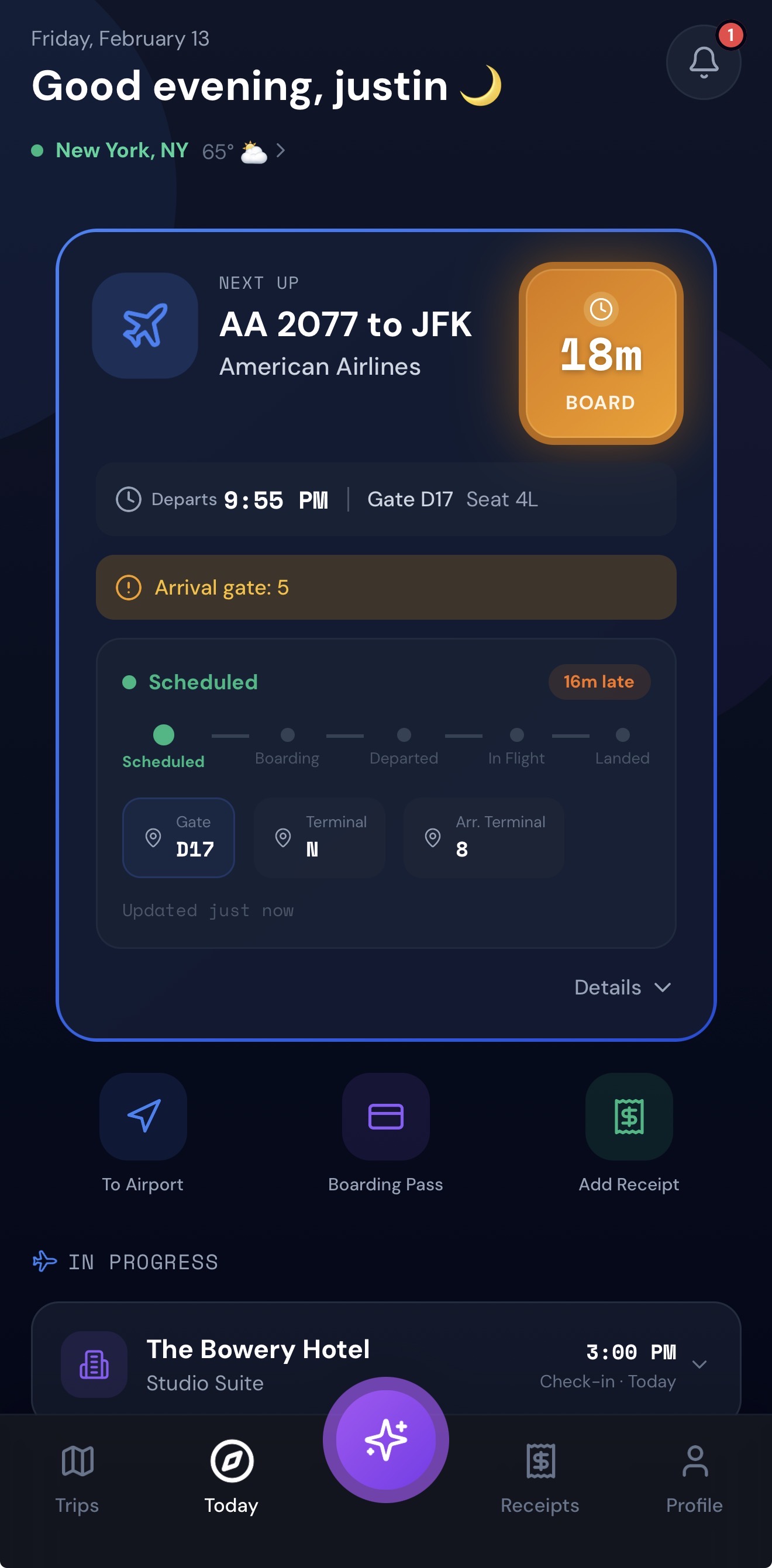 TripTrack real-time flight tracking